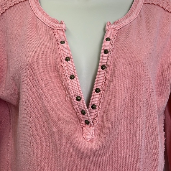 Free People - Military Mix Cotton Studded Long Sleeve Cuff Henley Size Small - Picture 5 of 11